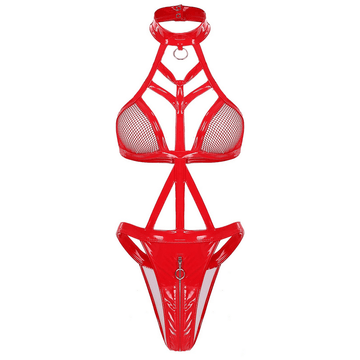 Hot Wet Look Exotic Teddies Leather Lingerie / Nipples Cups Zippered Crotch / High Cut Body Harness - EVE's SECRETS